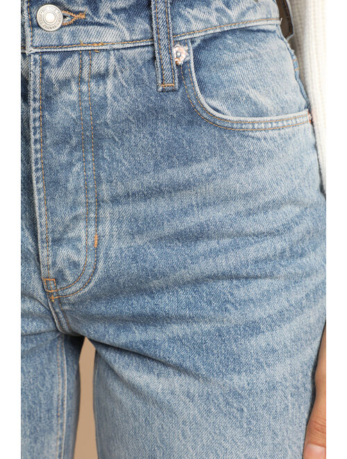 Free People Tapered Baggy Light Wash Distressed High Rise Boyfriend Jeans