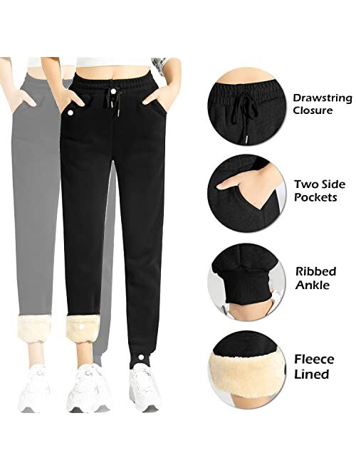 Siaeamrg Womens Winter Sherpa Fleece Lined Sweatpants, High Waist Stretchy Thick Cashmere Jogger Pants Plush Warm Thermal Pants