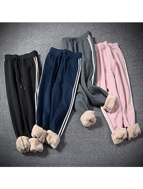 Aprsfn Women's Winter Thicken Sherpa Lined Sweatpants with Drawstring Warm Athletic Pants