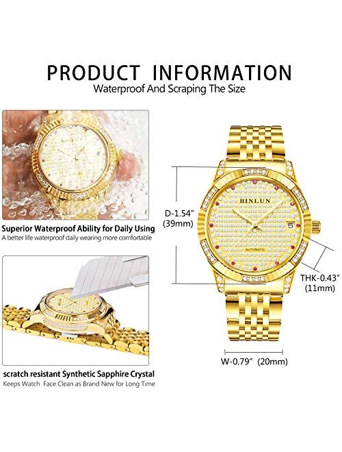 BINLUN 18K Gold Men's Mechanical Automatic Wrist Watch