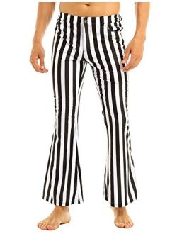 Freebily Mens 60s 70s Retro Vintage Striped Stretch Bell Bottom Flares Long Pants Trousers