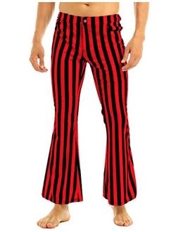 Freebily Mens 60s 70s Retro Vintage Striped Stretch Bell Bottom Flares Long Pants Trousers