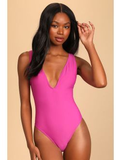 Tide and True Magenta Lace-Up One-Piece Swimsuit