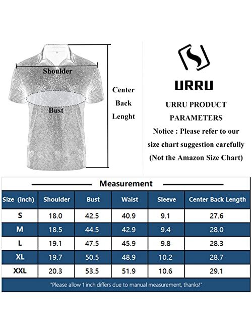 URRU Men's Short Sleeve Sparkle Sequins Polo 70s Disco Nightclub Party T-Shirts