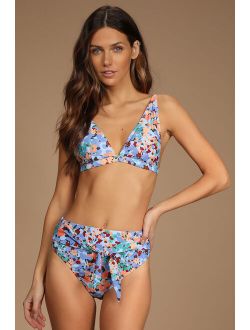 Perfect for Poolside Blue Floral Print Triangle Bikini Top