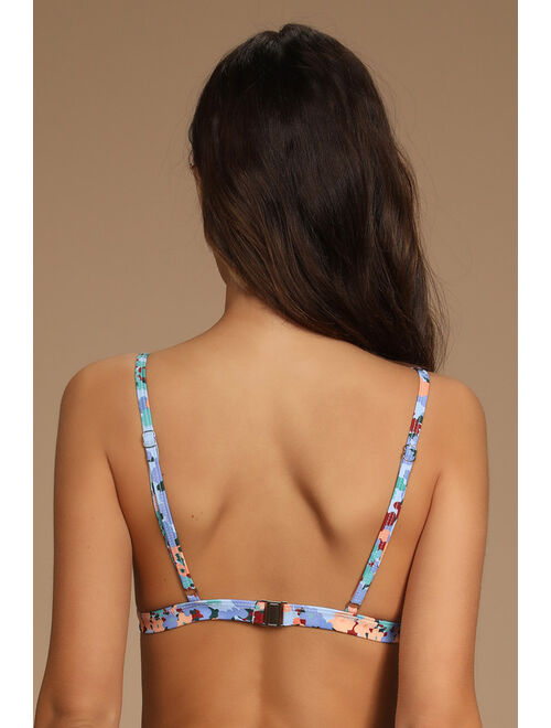 Lulus Perfect for Poolside Blue Floral Print Triangle Bikini Top