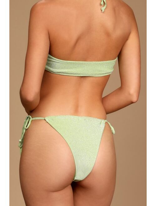 Lulus Shine Like the Sun Green Glitter Side-Tie Bikini Bottom