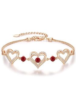 CDE Forever Love Heart Bracelet 925 Sterling Silver with Birthstone Zirconia, Birthday Jewelry Gift Christmas Gifts for Women Girls