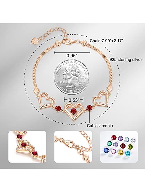 CDE Forever Love Heart Bracelet 925 Sterling Silver with Birthstone Zirconia, Birthday Jewelry Gift Christmas Gifts for Women Girls