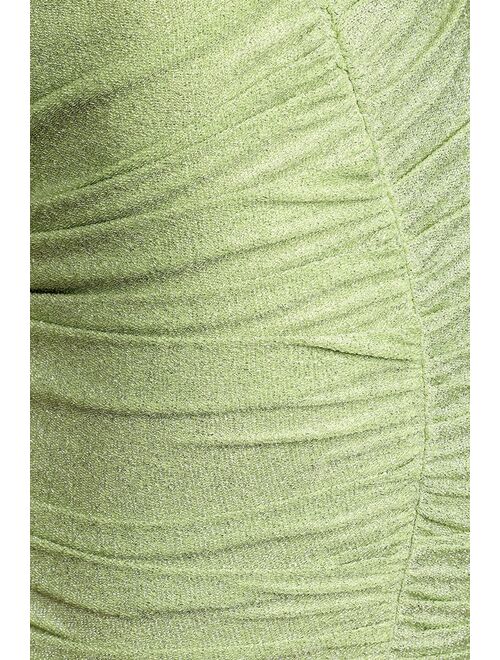 Lulus Shine Like the Sun Green Glitter Ruched Swim Cover-Up Skirt