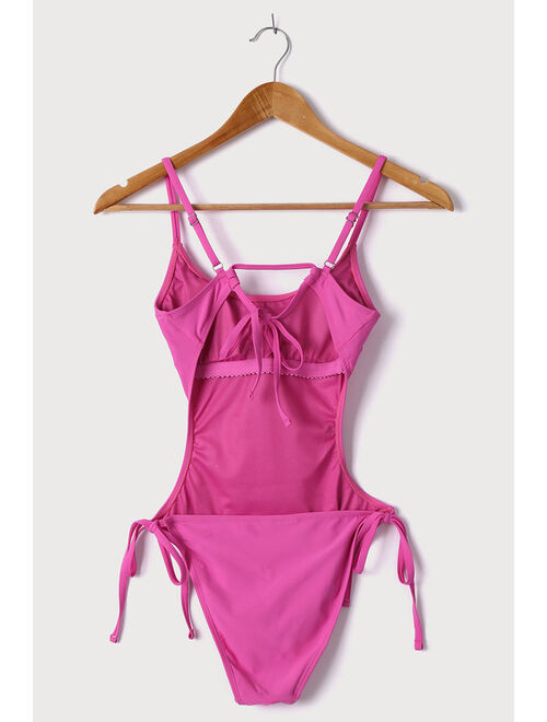 Lulus Tidal Wave Hot Pink Strappy Backless One-Piece Swimsuit
