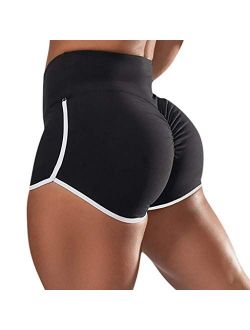 STARBILD Women High Waist Workout Yoga Shorts Scrunch Butt Lift Running Sport Shorts Exercise Stretch Striped Outfit