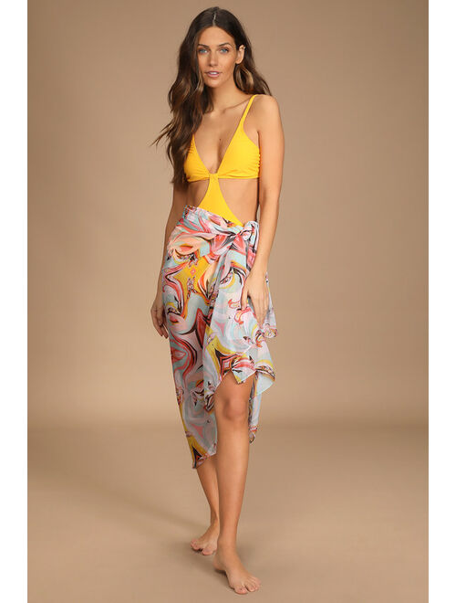 Lulus Beautifully Beachy White Multi Print Sarong Scarf