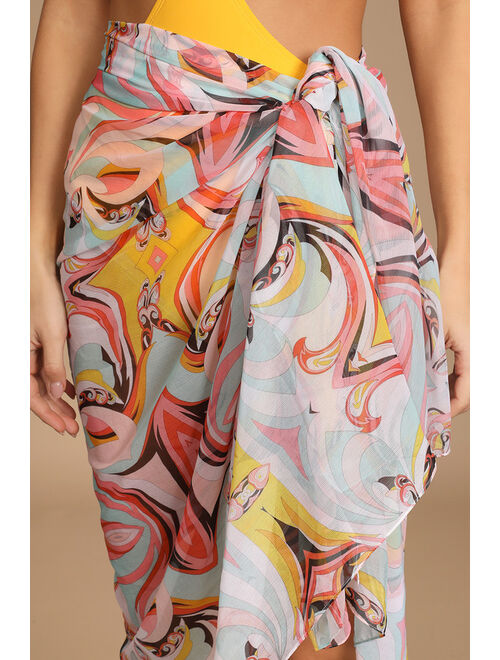 Lulus Beautifully Beachy White Multi Print Sarong Scarf