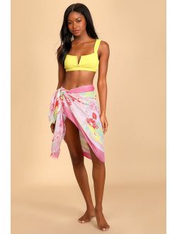 Hibiscus Hello Pink Floral Print Swim Cover-Up Scarf