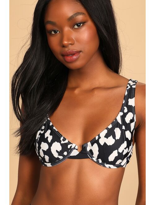 Lulus Yacht Club Black Leopard Print Underwire Bikini Top