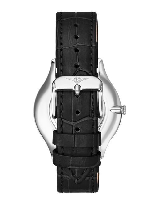 Stuhrling Men's Black Genuine Leather Strap Watch 38mm