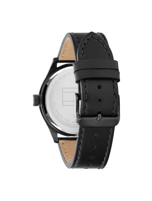 Tommy Hilfiger Men's Black Leather Strap Watch 38mm