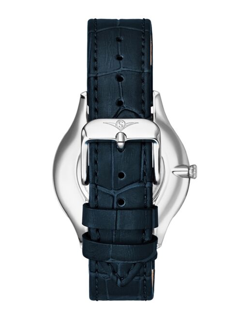 Stuhrling Men's Blue Genuine Leather Strap Watch 38mm