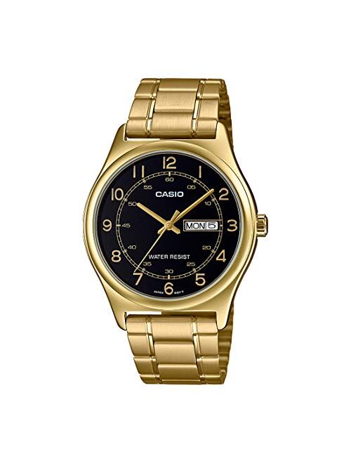 Casio MTP-V006G-1B Men's Gold Tone Stainless Steel Easy Reader Black Dial Day Date Analog Dress Watch