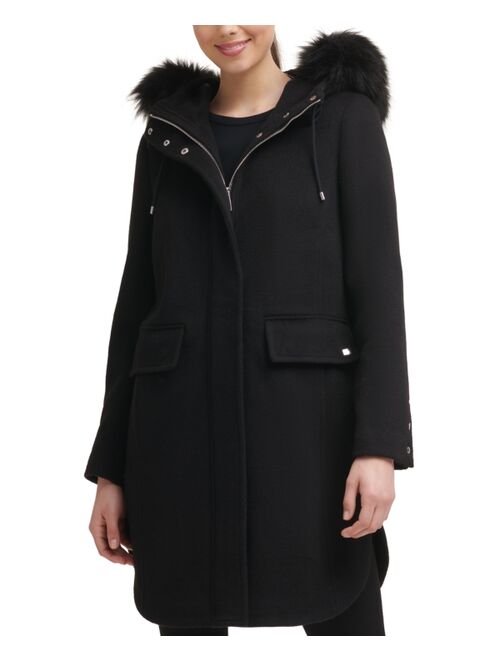 Calvin Klein Women's Faux-Fur-Trim Hooded Walker Coat