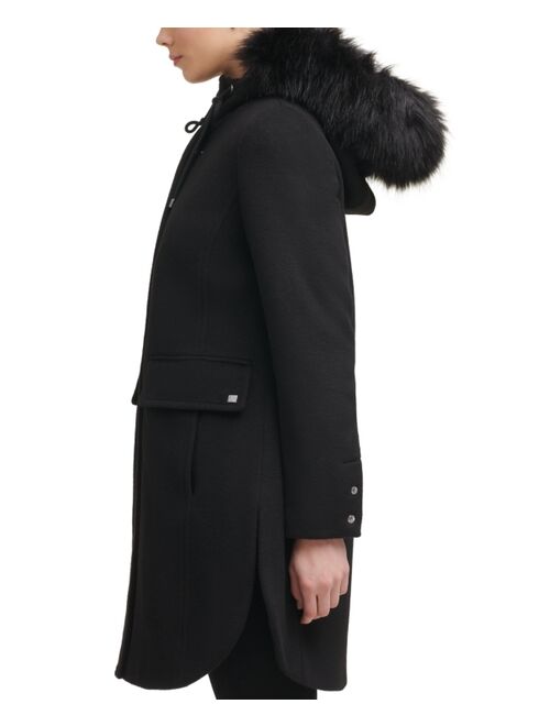 Calvin Klein Women's Faux-Fur-Trim Hooded Walker Coat