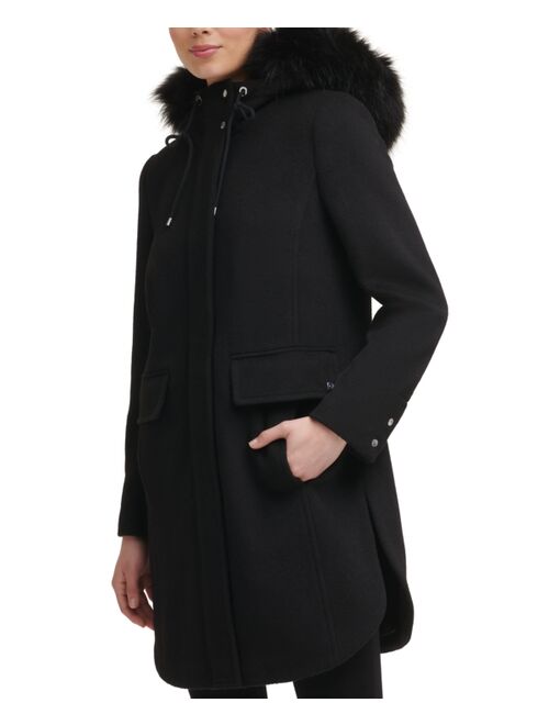 Calvin Klein Women's Faux-Fur-Trim Hooded Walker Coat