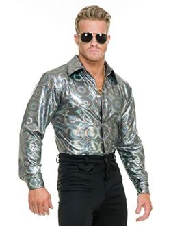 Charades Men's Silver Hologram Costume Disco Shirt