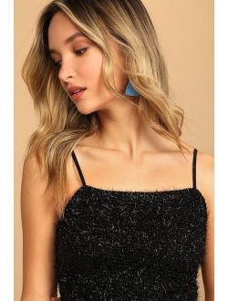 Caimie Black Sparkly Knit Cropped Cami Top