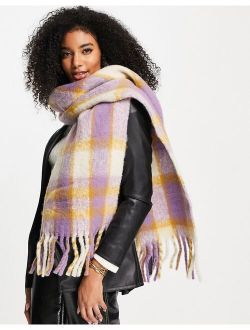 brushed tassel scarf in lilac plaid
