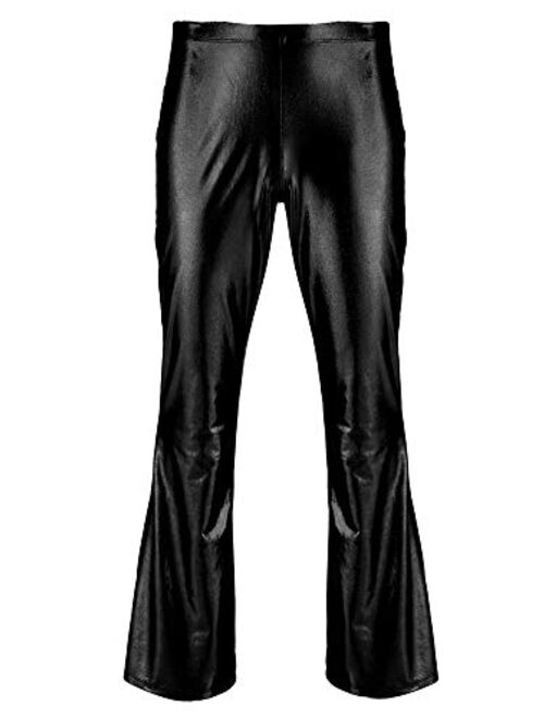 vastwit Men's Adult Shiny Metallic Patent Leather 70s Disco Pants Bell Bottom Leggings Trousers