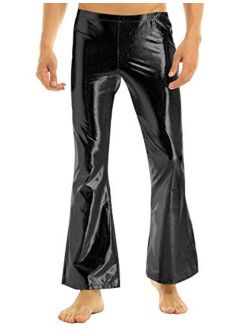 iEFiEL Adult Men's Shiny Metallic 70's Disco Dude Pants Leisure Long Pants Flared Bell Bottom Trousers Costume