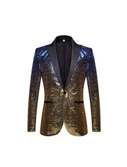 PYJTRL Men Fashion Gradual Change Color Sequins Suit Jacket