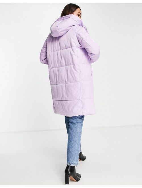Vero Moda longline hooded padded coat in lilac