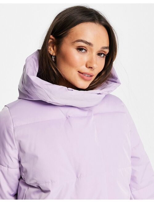 Vero Moda longline hooded padded coat in lilac