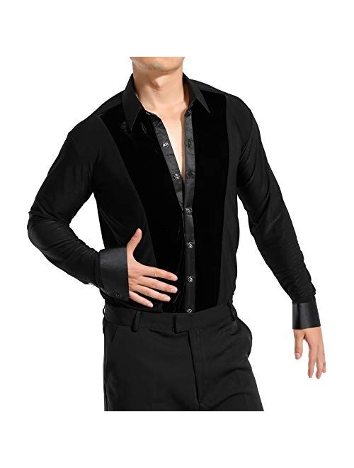 HAORUN Men Dance Velvet Shirt Ballroom Modern Salsa Samba Smooth Latin Top Dancewear