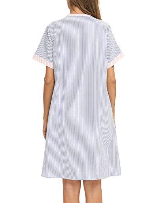 YOZLY House Dress Womens Short Sleeve Housecoat Duster Robe Button Down Nightgown S-XXL