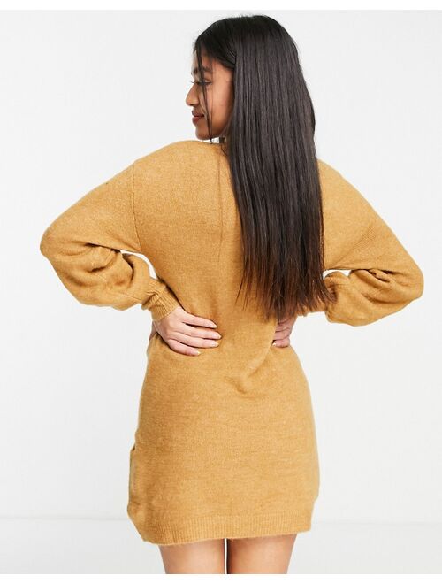 Vero Moda Petite high neck sweater dress in camel