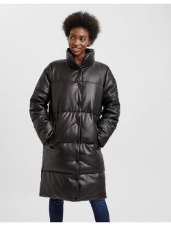 coated padded coat in black
