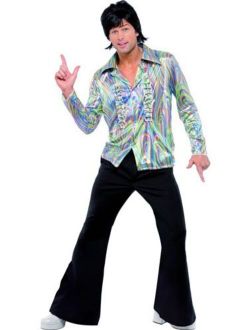 Smiffys Smiffy's Men's 70S Retro Costume with Psychedelic Pattern Shirt and Flares