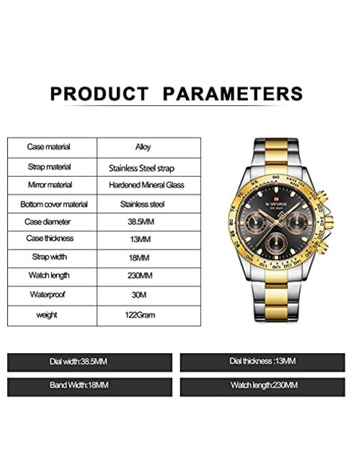 NAVIFORCE Fashion Luxury Couple Watches 38.5mm Case Multifunction Waterproof Stainless Steel Watch for Men and Women