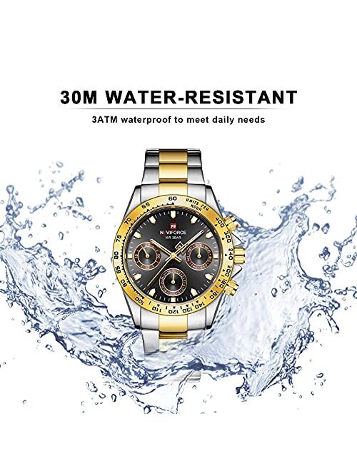 NAVIFORCE Fashion Luxury Couple Watches 38.5mm Case Multifunction Waterproof Stainless Steel Watch for Men and Women