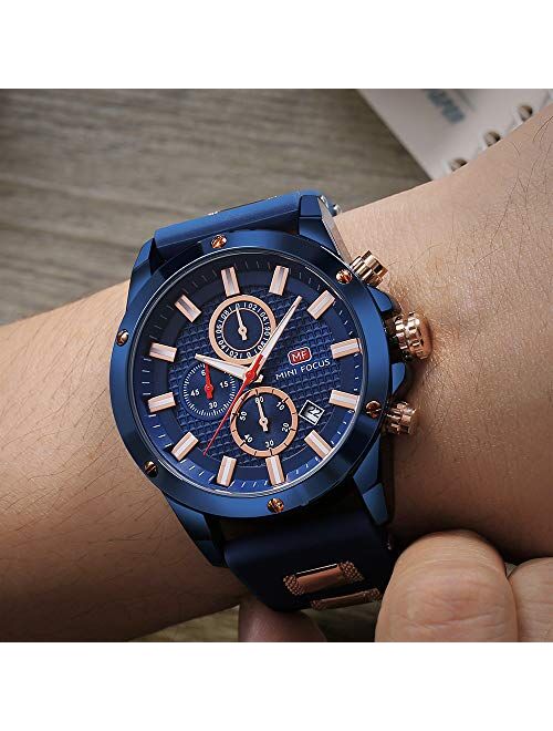 Mf Mini Focus Mens Watches Military Sports Watch（Waterproof,Luminous,Multifunction,Calendar）Silicon Strap Watch for Men