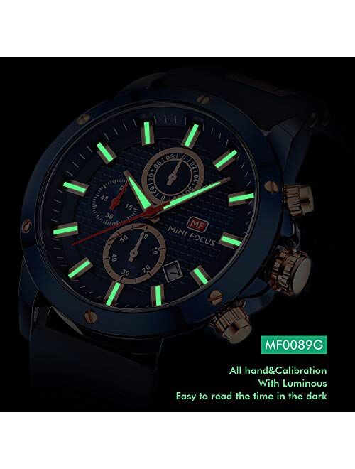 Mf Mini Focus Mens Watches Military Sports Watch（Waterproof,Luminous,Multifunction,Calendar）Silicon Strap Watch for Men