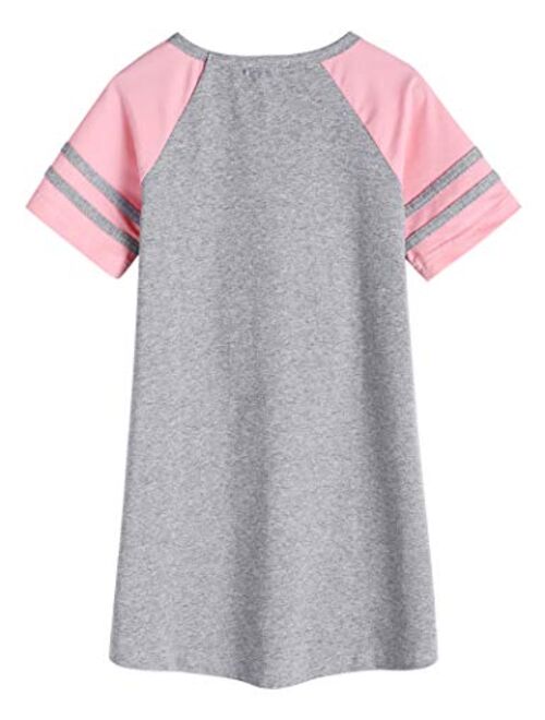 Ekouaer Girls Nightgown Cotton Sleep Shirt Short Sleeve Sleepwear Nightie 4-13 Years
