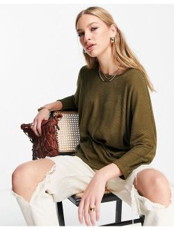 scoop neck ribbed top in olive green