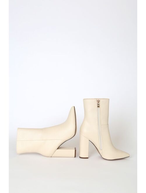 Lulus Dawson Bone Pebble Pointed-Toe Mid Calf Boots