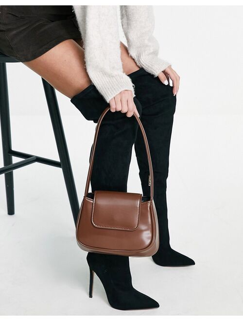 Asos Design curved shoulder bag with flap in chocolate