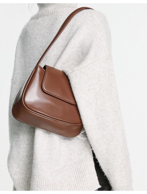 Asos Design curved shoulder bag with flap in chocolate