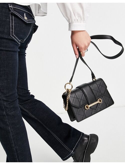 Topshop Trophy quilted crossbody bag in black